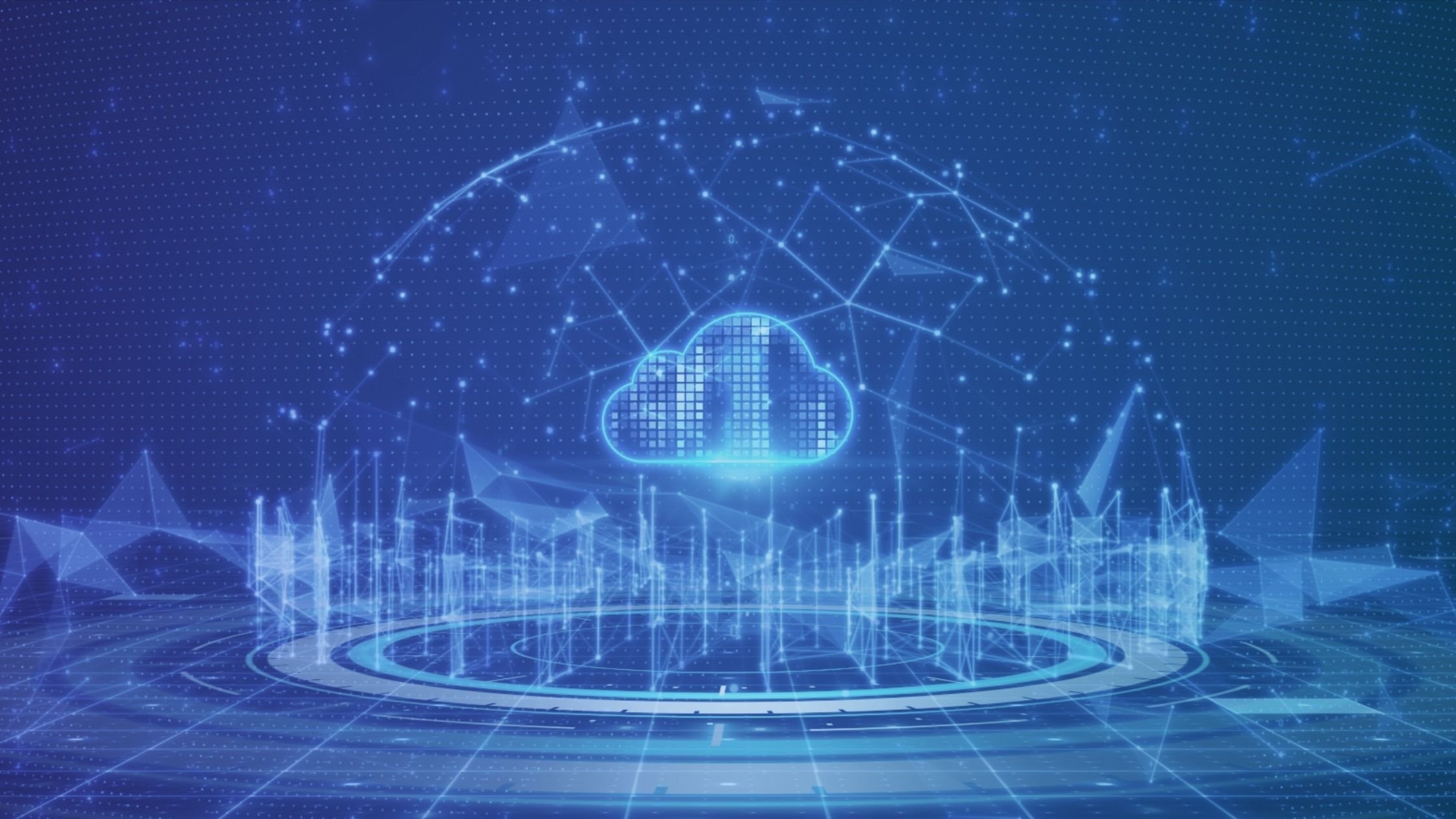 Cloud computing concept with integrated data security, showcasing the evolution of IT infrastructure and intelligent services.